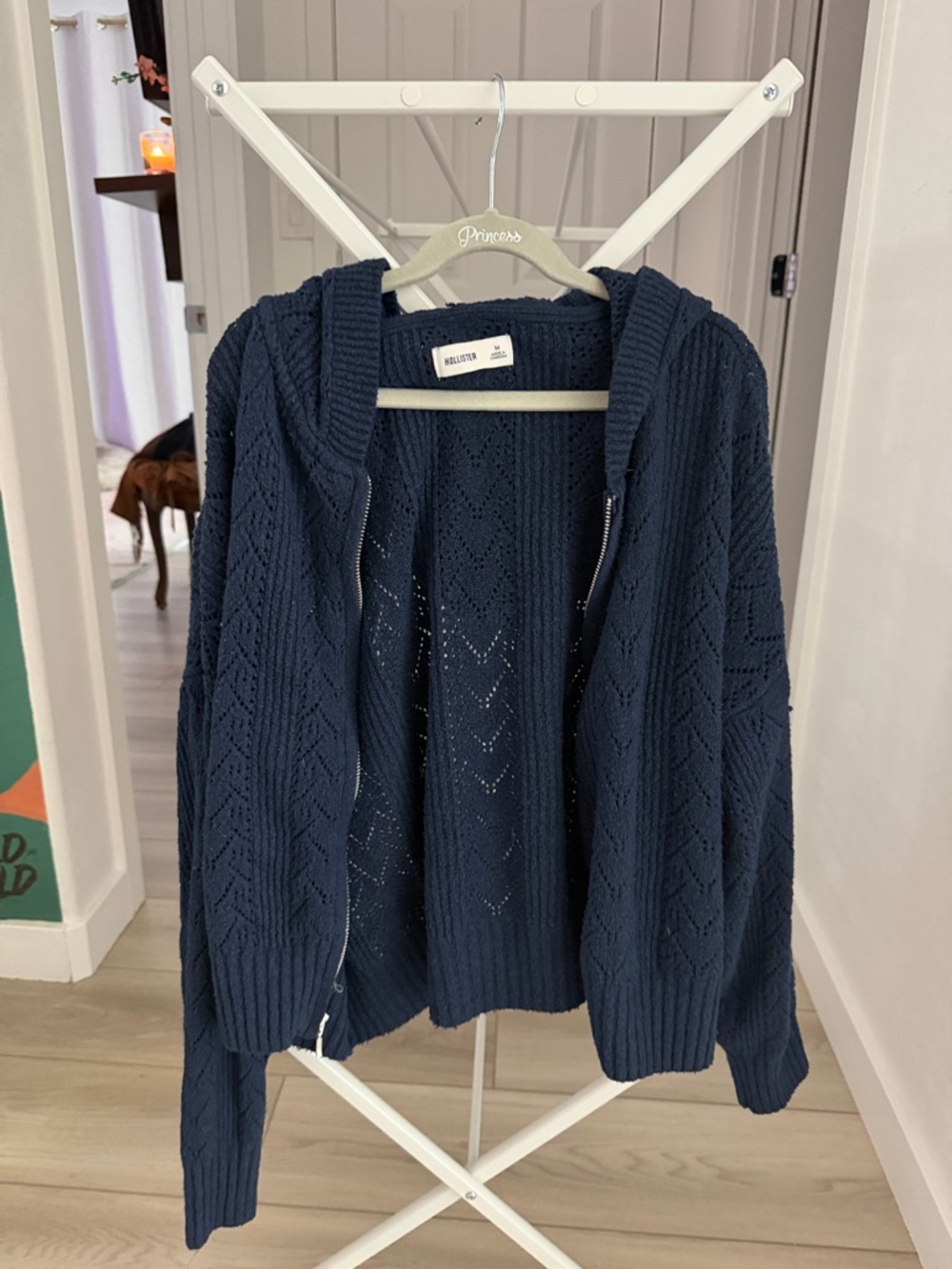 Hollister Navy Textured Knit Zip Hoodie Cardigan